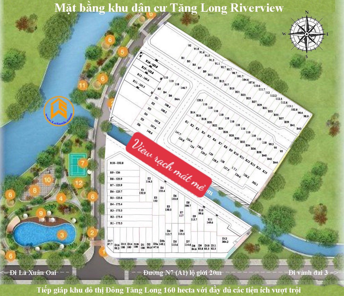 Bán đất 182m2 trục chính đường 14m dự án Tăng Long River View P. Trường Thạnh. Giá 6.9 tỷ