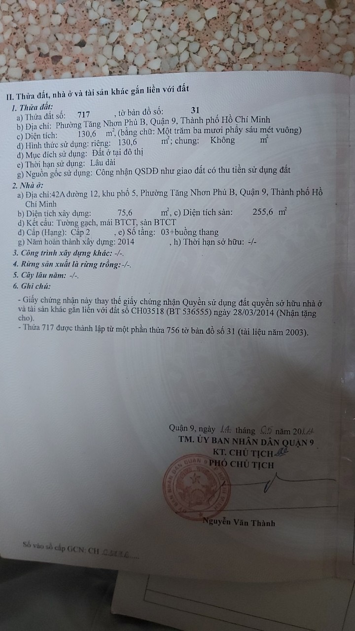 Bán nhà 1T2L sân thượng Mặt tiền đường số 12 gần trường Hoa Lư- Ngã tư Thủ Đức. DT 130m2 nở hậu